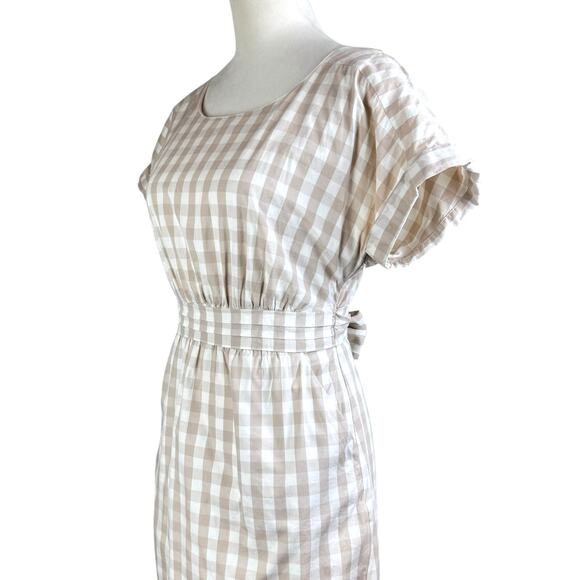 Anthropologie HD in Paris Beige Neutral Cream Gingham Belted Poplin Sheath Dress - Picture 11 of 15